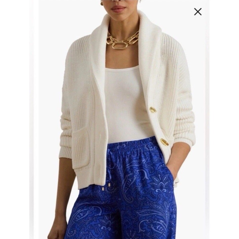 NWOT Ralph Lauren Rib Knit Shawl Collar Toggle Cardigan Ivory Size XL